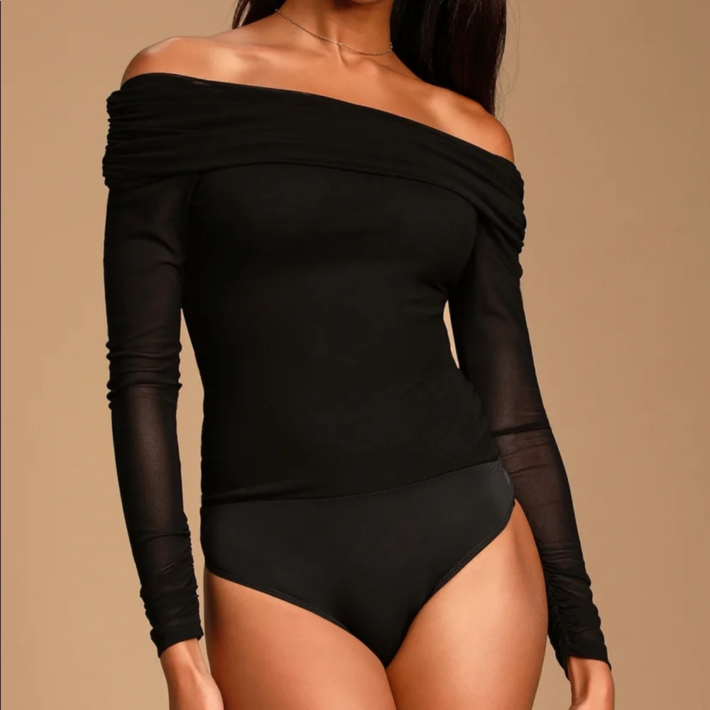 Black lulus ruched off the shoulder bodysuit!